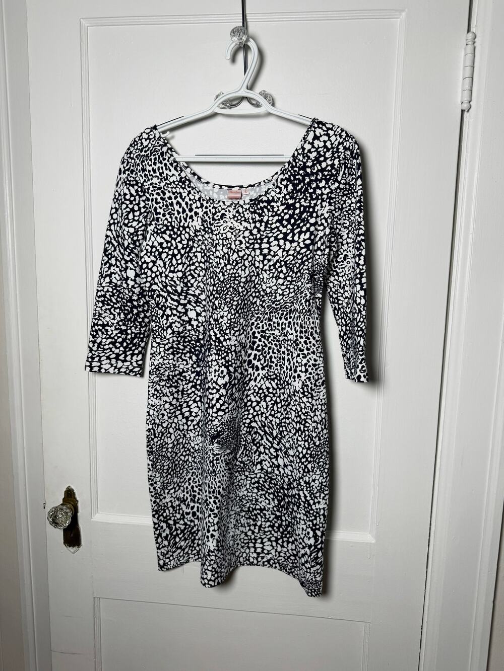 Persifor Black White Stretch Knit Mini Length 3/4 Sheath Dress USA Women's Small